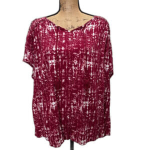 Evri Maroon Tie‎ Dye T-Shirt Short Sleeve Tassel Peasant Bohemian Plus Size 2X
